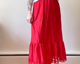 1980s 70s cherry red cotton broomstick maxi skirt small xs