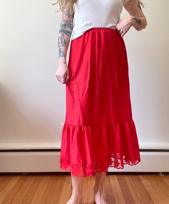 1980s 70s cherry red cotton broomstick maxi skirt 