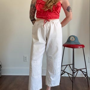1980s 90s white adjustable drawstring cotton pants