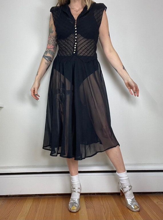 1930s 1940s black sheer evening dress size medium… - image 4