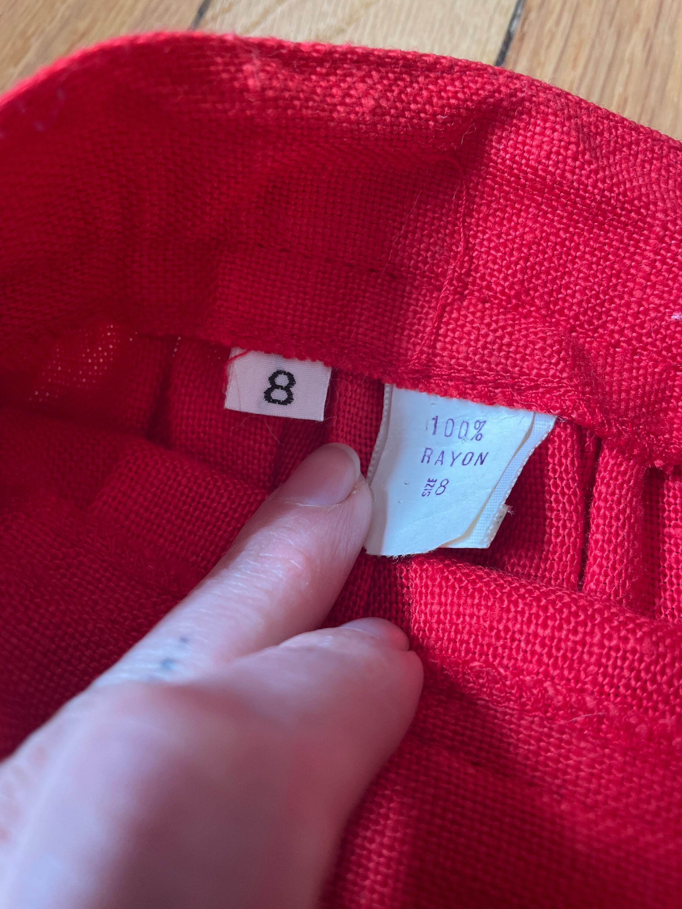 1980s Red Rayon Linen Skirt With Button Waist and Large