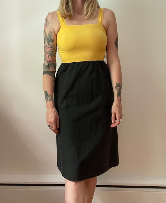 80s Non Stop black and yellow cotton dress - image 3