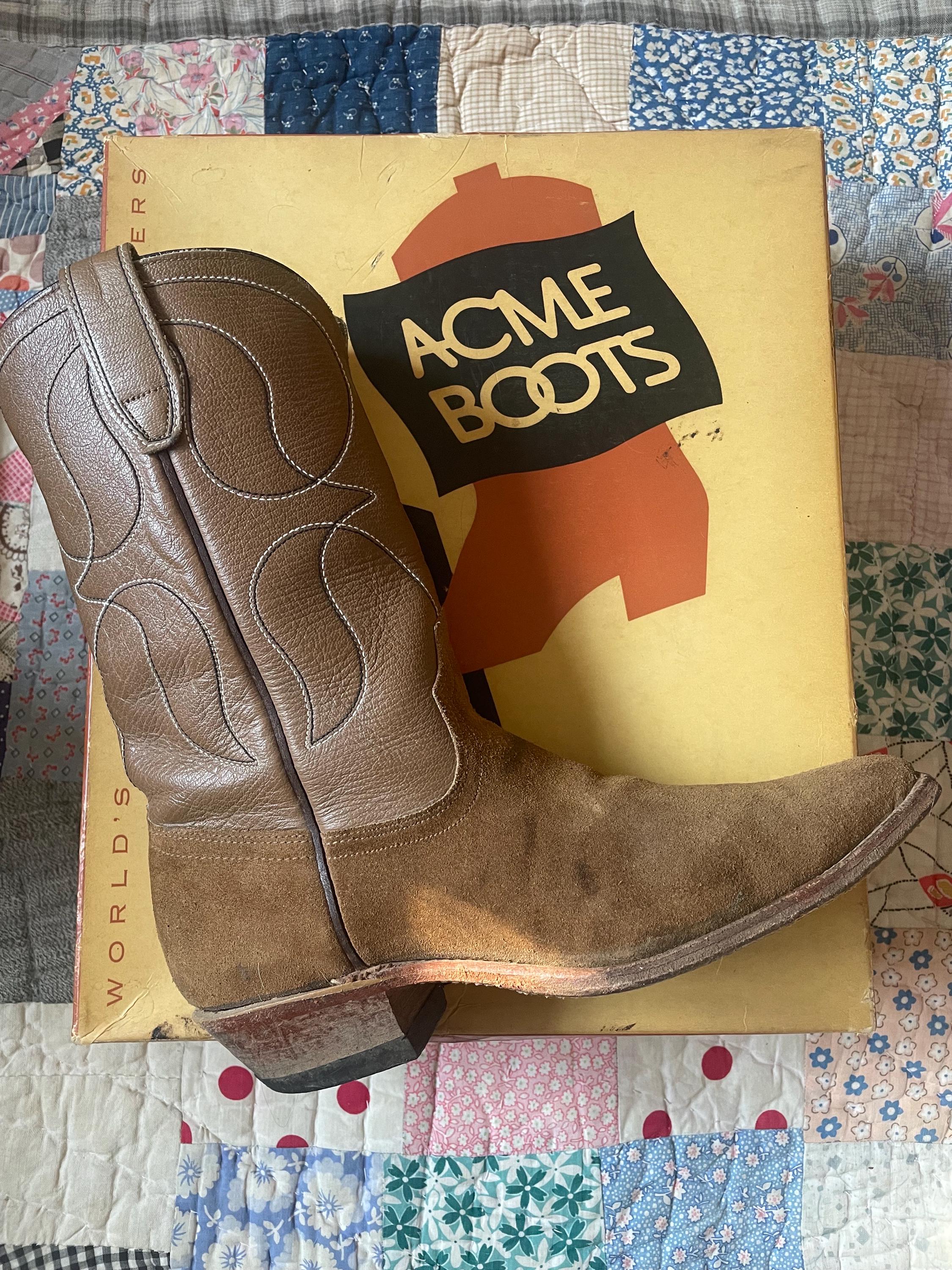 1960s 60s Acme Suede and Leather Cowboy Boots 7 1/2 A - Etsy
