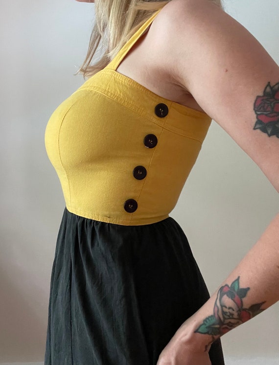 80s Non Stop black and yellow cotton dress - image 1