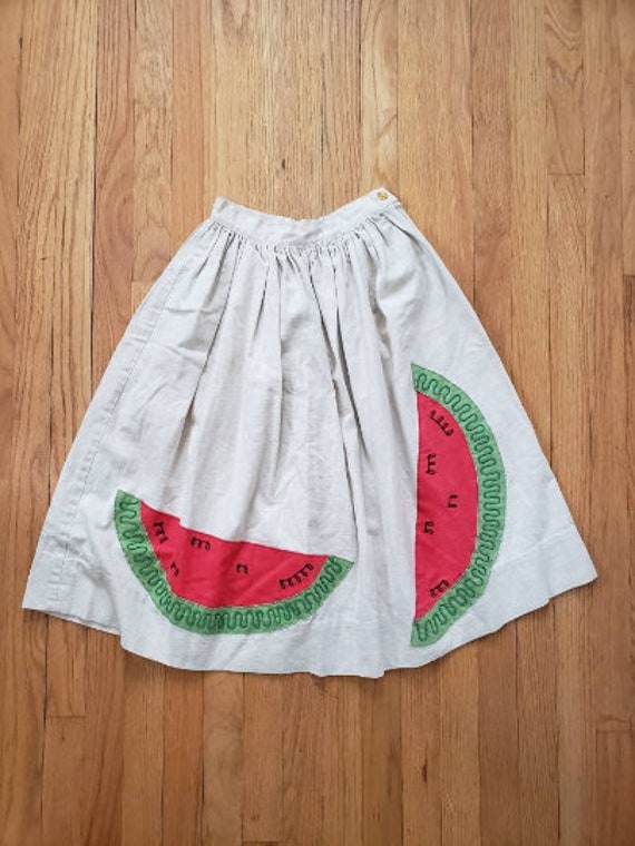 1950s watermelon applique linen skirt XXS Miss Mar