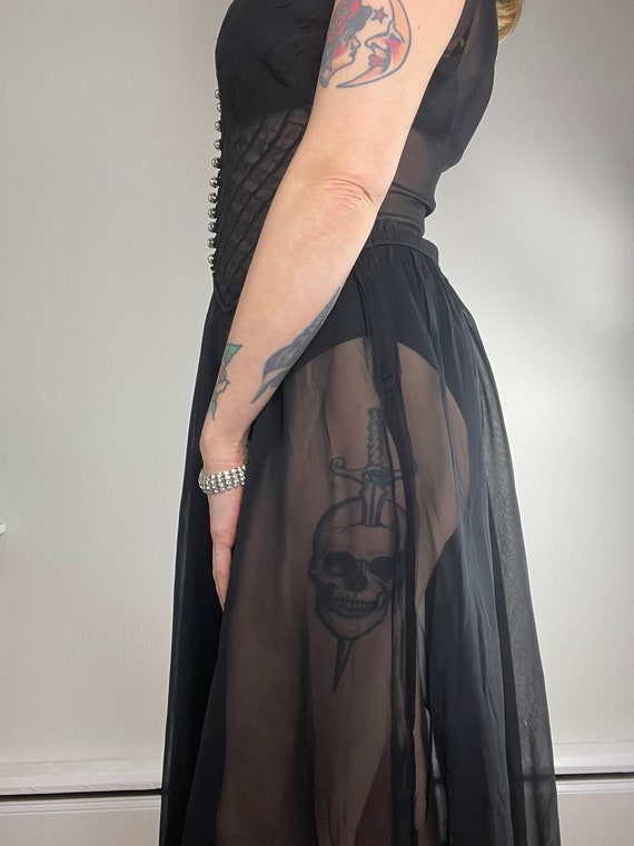 1930s 1940s black sheer evening dress size medium… - image 5