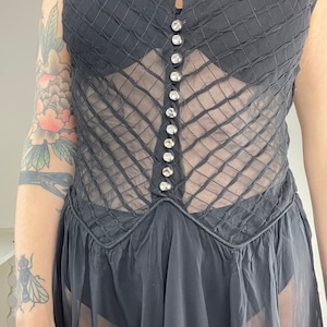 1930s 1940s black sheer evening dress size medium 28 waist 30s 40s deco glam