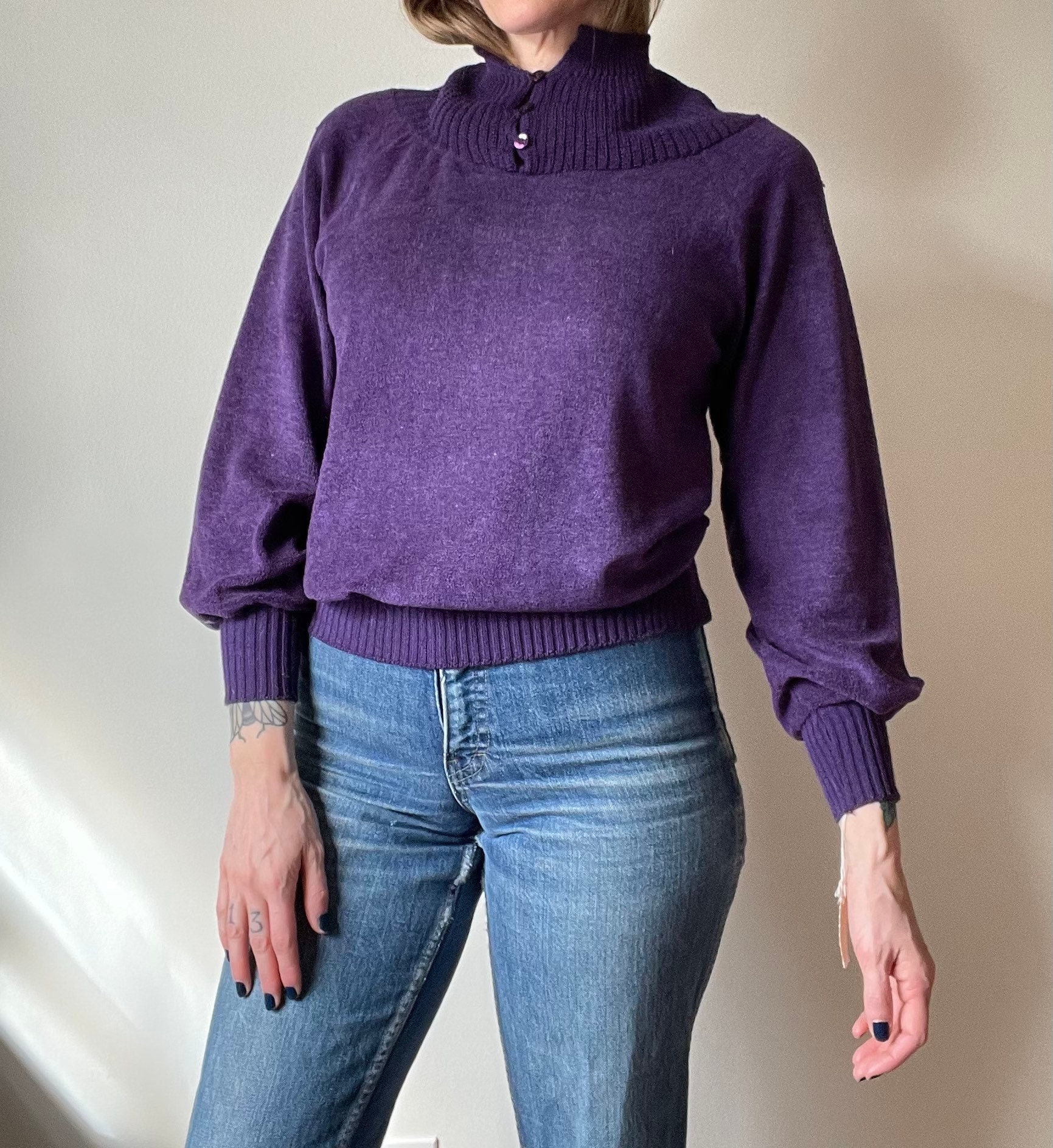 HorseplayVintage 1970s Deadstock Purple Chenille Sweater Small