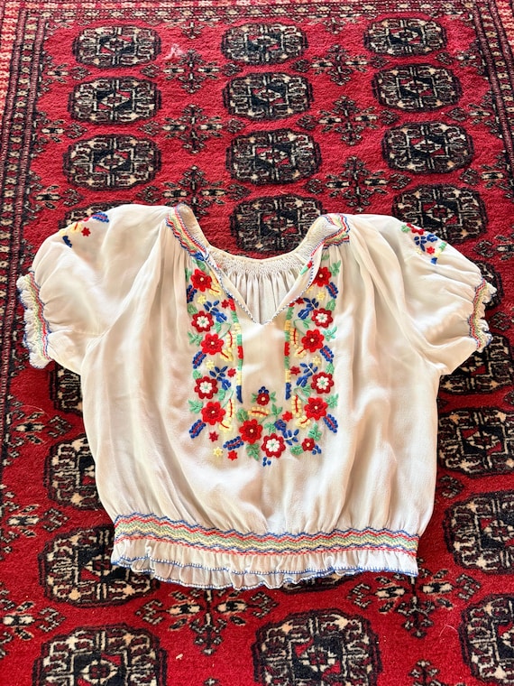 1930s Hungarian floral embroidered folk smocked b… - image 11