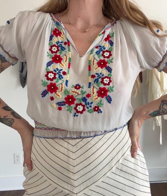 1930s Hungarian floral embroidered folk smocked b… - image 1