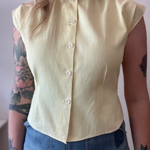 1940s 30s pastel yellow waffle cotton blouse small extra small image 2