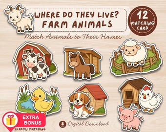 Where Do They Live? Farm Animals Matching Activity for Preschool Curriculum | Animal Homes  Matching Games | Homeschool & Pre K Learning