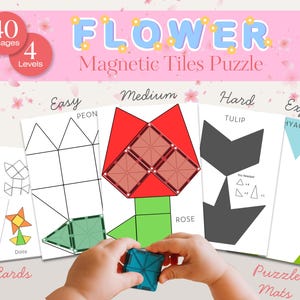 Bloem puzzel magneettegels | Montessori-voorjaarsactiviteit voor kleuters en kleuters PreK | Fijne motoriek | Hulpbron voor Moederdag