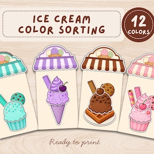 Ice Cream Color Sorting Activity | Preschool Curriculum Printable | Summer Learning Game | Color Matching Activity | Pre K Centers