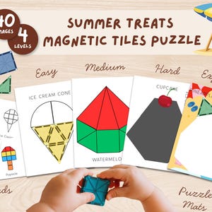 Summer Treats Magnetic Tiles Puzzle for Preschool Curriculum | Fine Motor Skills | Summer Learning Activity | Homeschool Printable
