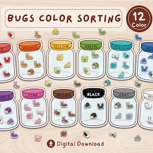 Bug Color Sorting Printable 12 Colors | Preschool Curriculum Color Matching Activity | Fine Motor Skills | Homeschool Resources