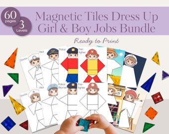 Magnetic Tiles Dress Up Jobs Bundle – Montessori Fine Motor Activity for Preschool & Kindergarten, Homeschool Learning Resource
