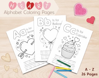 Heart Alphabet Coloring Pages A–Z | Valentine Preschool Worksheets | Montessori Fine Motor Tracing | Homeschool Printable Curriculum