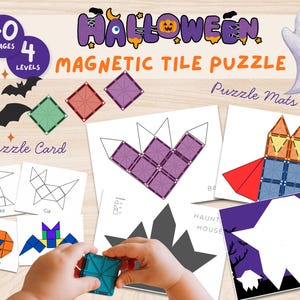 Halloween Magnetic Tile Puzzle | 4-Level Building Activity | Printable PDF