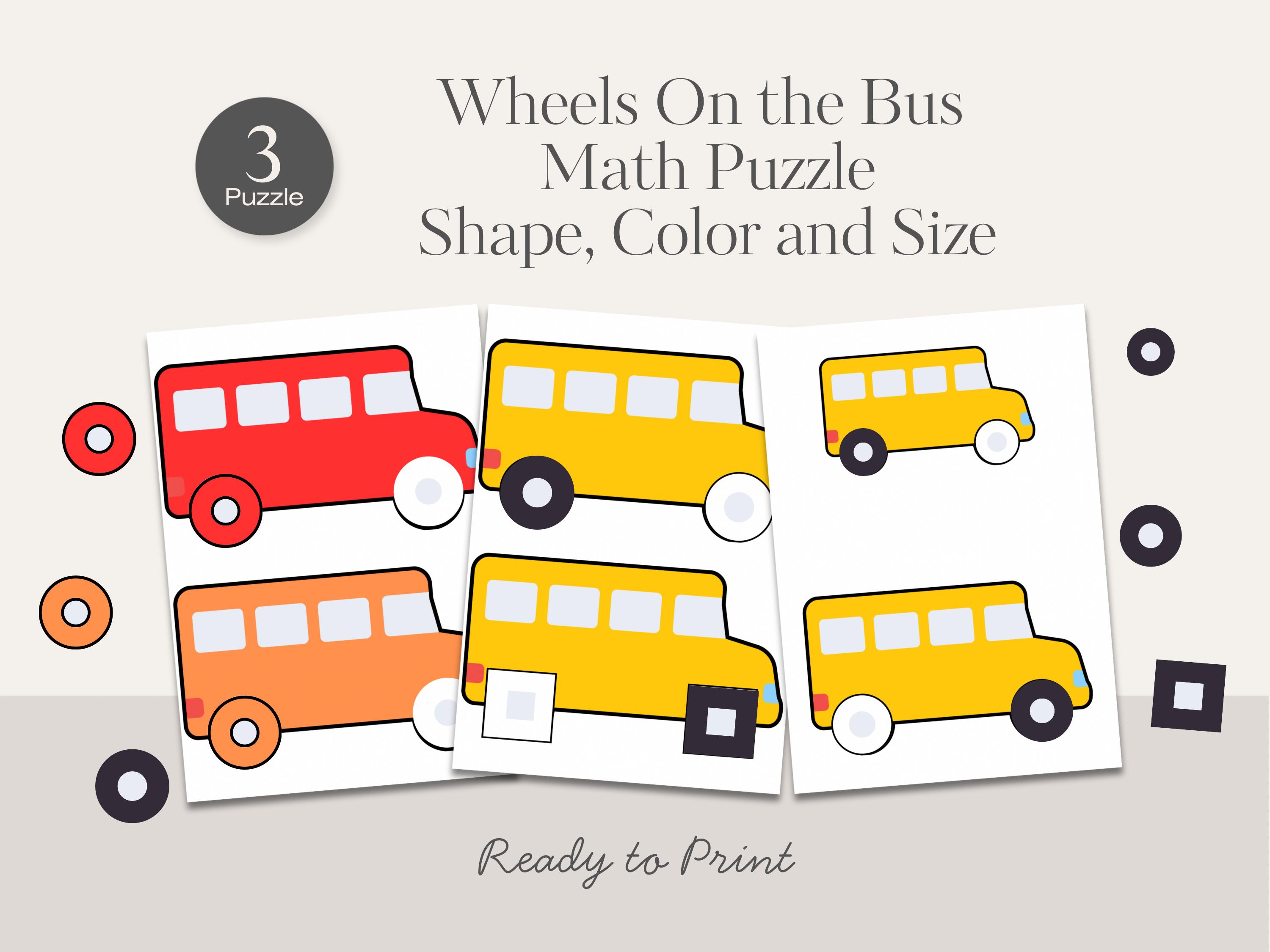 Wheels on the Bus Math Puzzle – Shape, Color and Size Printable - Etsy