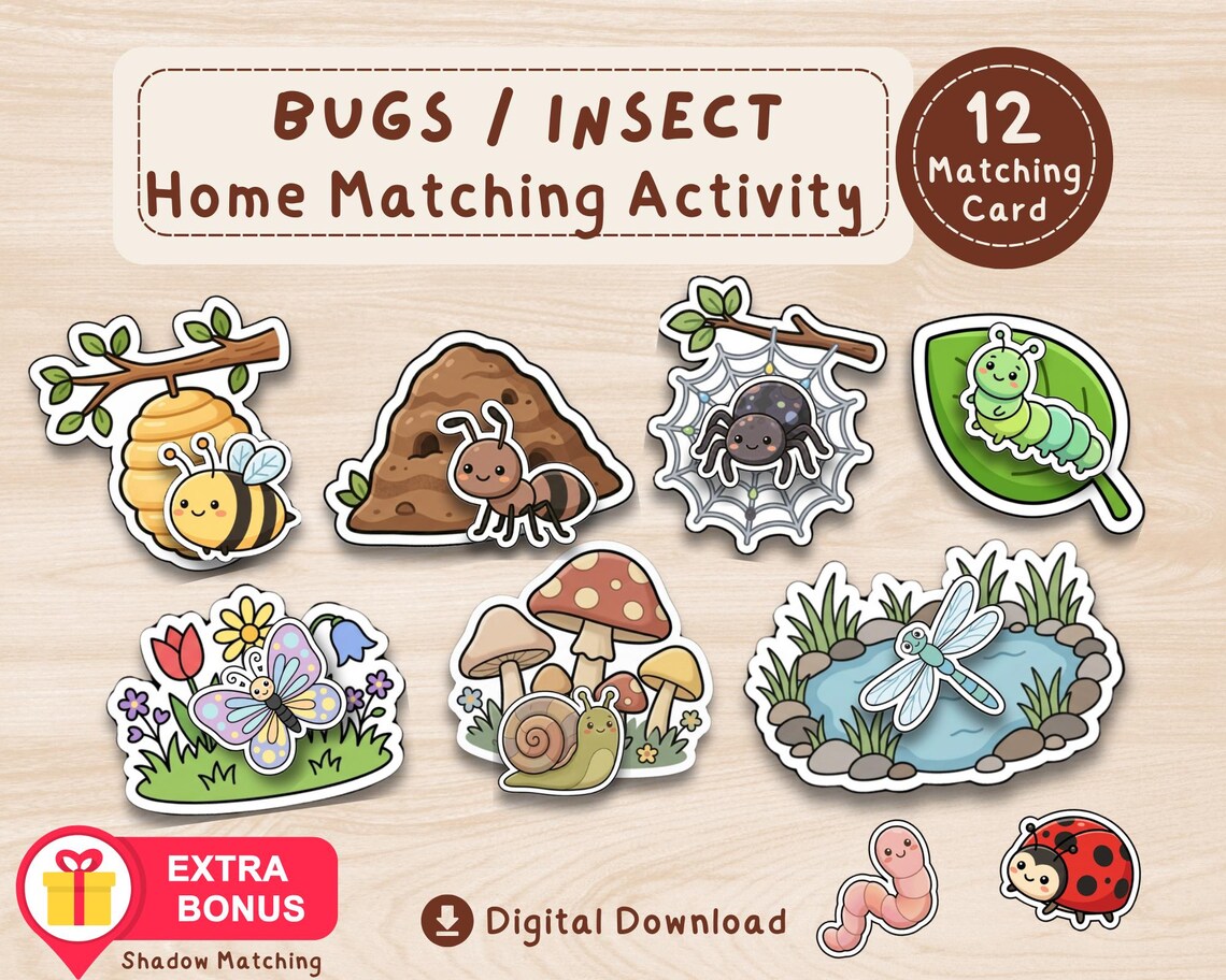 Bug Matching Craft Bug Home Matching Activity Printable | Insect Matching Cards for ...