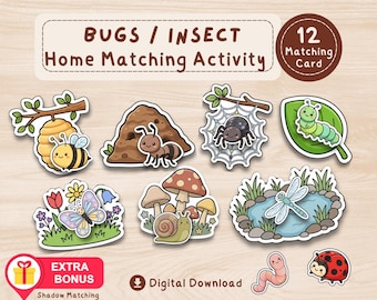 Bug Home Matching Activity Printable | Insect Matching Cards for Preschool PreK | Montessori Material | Homeschool Resources