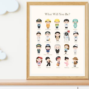 Watercolor Career Chart: Minimalist Kids&#39; Occupations Print (Digital Download)