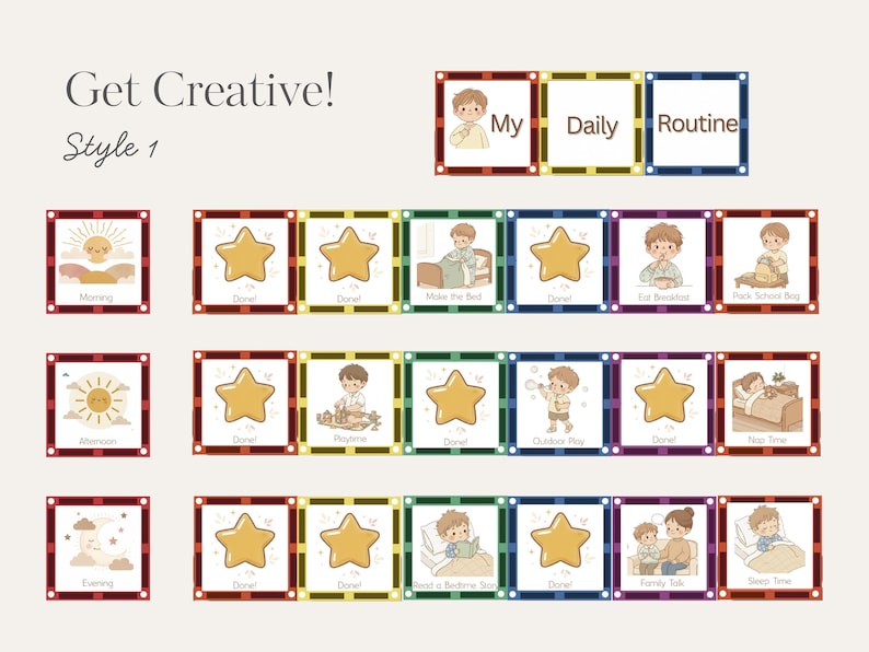 Boys Routine Sticker Chart Printable Magnetic Tiles Routine Chart for Kids | Boy Chore Chart Printable ...