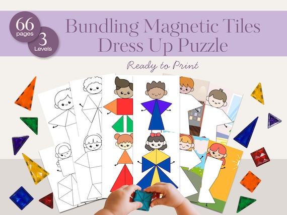Magnetic Tiles Dress Up Game: Tangram Puzzle, Math Shape Activity (PDF 66 Pages)