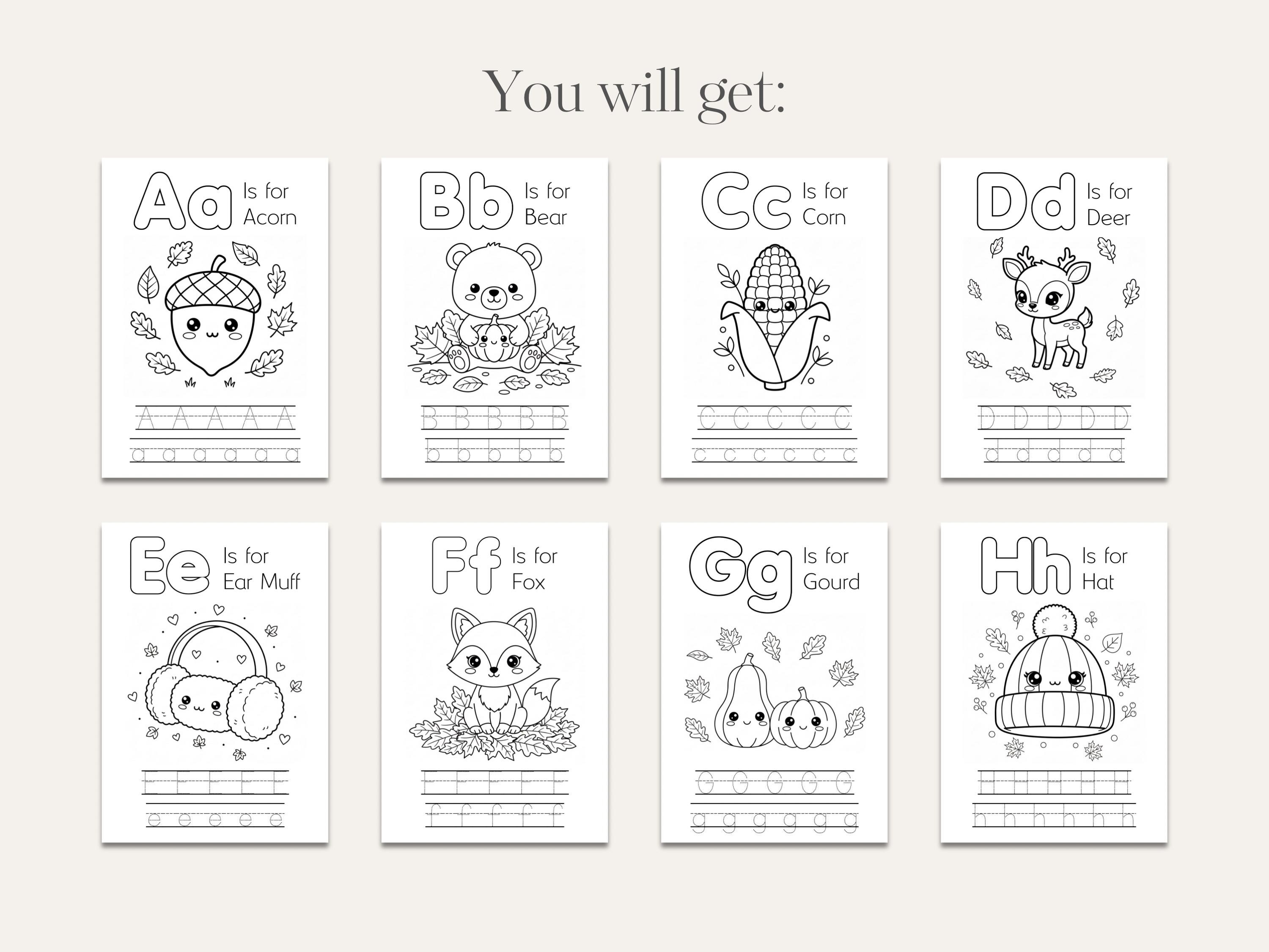 Fall Alphabet Coloring Pages | Trace, Color & Learn Autumn ABC ...