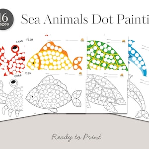 Sea Animals Dot Painting Pages | Ocean Do a Dot Marker Printables for Kids | Preschool Toddler Activity Sheets | 16 Under the Sea Designs
