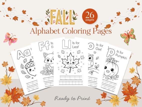 Fall Alphabet Coloring Pages | Trace, Color & Learn Autumn ABC Worksheet Printable