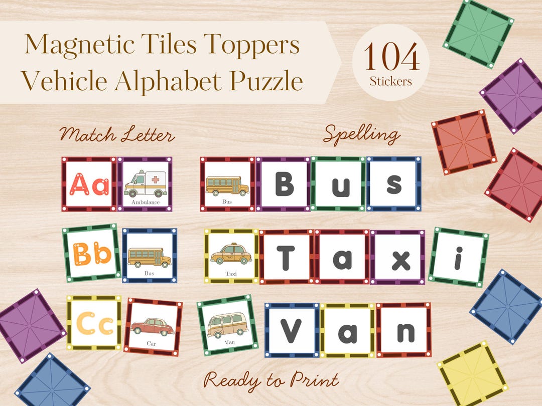 Magnetic Tile Vehicle Alphabet Toppers | Transportation ABC Puzzle ...