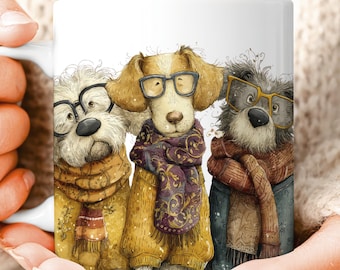 Kerst hond mok wrap, 11 oz en 15 oz png sublimatie ontwerp, schattige kerst hond mok, gezellige vakantie mok wrap, digitale download