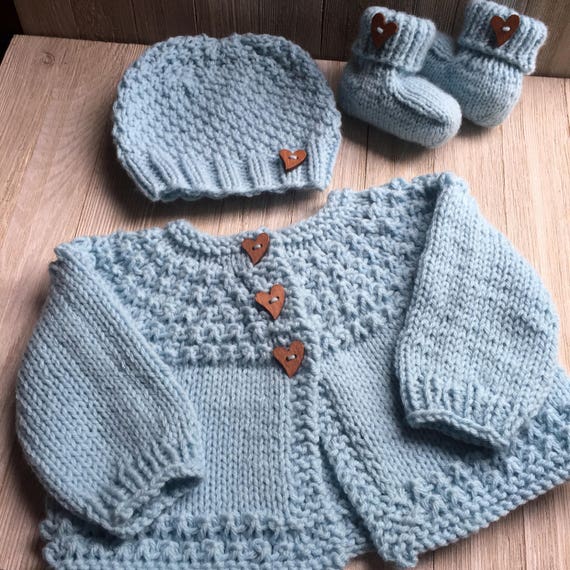Hand Knitted Baby Sweater 3 Piece Set Knitted Baby | Etsy