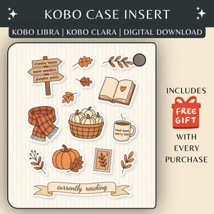 Inserto per custodia Kobo, inserto per custodia trasparente, inserto per custodia e-reader, regalo autunnale per lettori, letture autunnali accoglienti, attualmente in lettura, regalo per amanti dei libri