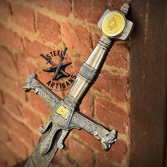 Hand Forged Damascus Steel King Solomon Costume Sword Star of David Medieval Sword Movie Prop Collectable Sword Gift for him Father Day Gift