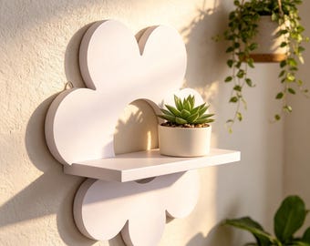 Estante de pared con forma de flor, decoración bohemia para guardería, expositor flotante minimalista, decoración para habitación infantil, decoración de estante de pared de madera, decoración del hogar