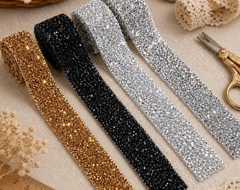 Crystal Rhinestone Tape Trim, Hot Fix Crystal Strass Applique, Iron On Rhinestone Trim for Clothing Decor, Sewing Craft Supplies