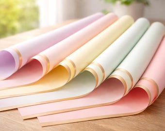 10 Sheets Flower Wrapping Paper with Gold Edges | Waterproof Bouquet Wrap for DIY Wedding, Birthday & Florist Packaging
