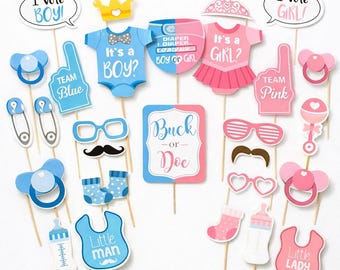 30 Pcs Boy Girl Baby Shower Photo Booth Props | Gender Reveal Photo Booth Party Decor