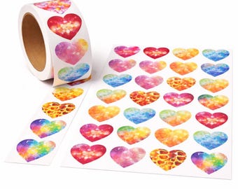 1 Inch Heart Stickers – Rainbow, Glitter, Lava Designs for Packaging & Decor