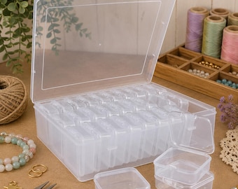 Bead Organizer Box, Clear Plastic Bead Storage Containers with Hinged Lid