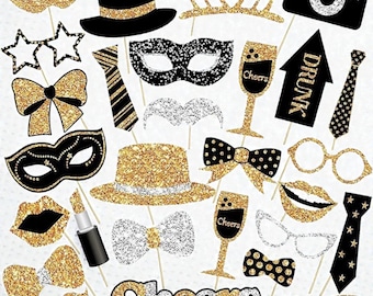 30 Pcs Party Photo Booth Props | Mix of Hats Lipstick Tie Crowns Glasses Photo Booth for Birthday, Wedding, Graduation Party Supplies