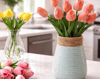 10PCS Artificial Tulip Flowers | Real Touch Fake Tulips for Vase, Wedding Decor, DIY Bouquet, Home & Garden