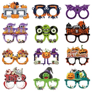 May include: A selection of Halloween-themed novelty glasses. Designs feature pumpkins, witches, bats, skulls, and cauldrons. The glasses are in various colours, including orange, purple, green, and black. Ideal for Halloween parties and events.