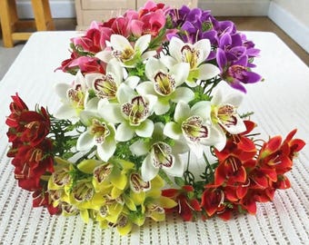 10pcs Artificial Orchid Flowers | Silk Fake Orchid Flower Bouquet for Home, Wedding, Garden Decor | DIY Floral Arrangement