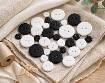 30/50/100pcs Black White Round 2 Hole Buttons | DIY Craft Scrapbooking Sewing Buttons