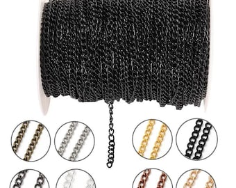 2 Meter Flat Extension Chain | 2.5 / 3.5 / 4.5mm Thin Metal Chain for DIY Necklace, Body Chain & Jewelry Making