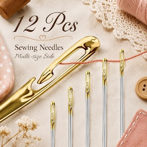 Self Threading Needles Set, Blind Eye Sewing Needles for Elderly, Stainless Steel Hand Sewing Needles